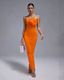 Chic Orange Ribbed Bodycon Dress with Modern Silhouette