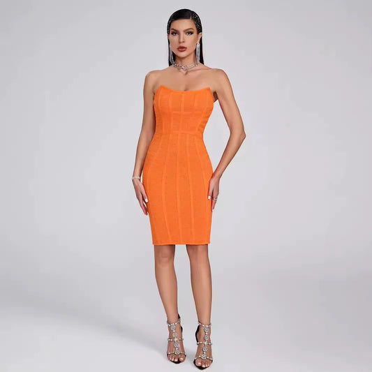 Elegant A-Line Evening Dress - Strapless Knee-Length