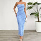 Women's Casual Strapless Bodycon Dress - Hollow-Out Floor-Length Summer Maxi Dress