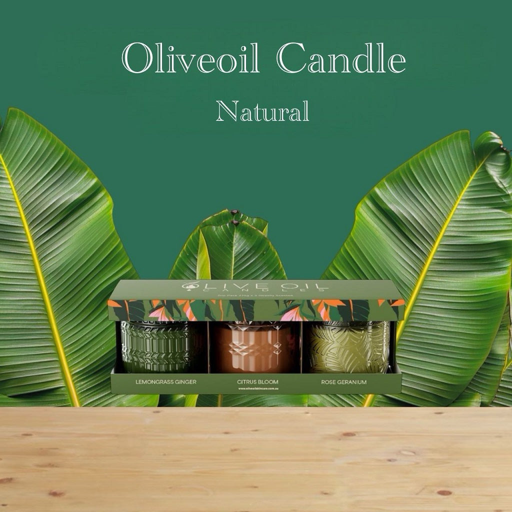 OOSC Giftpack, Premium Olive Oil Candles Trio Set: Rose Geranium, Citrus Bloom and Lemongrass and Ginger-0