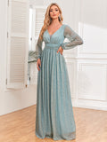 Elegant Long Sleeve Maxi Dress with V-Neck