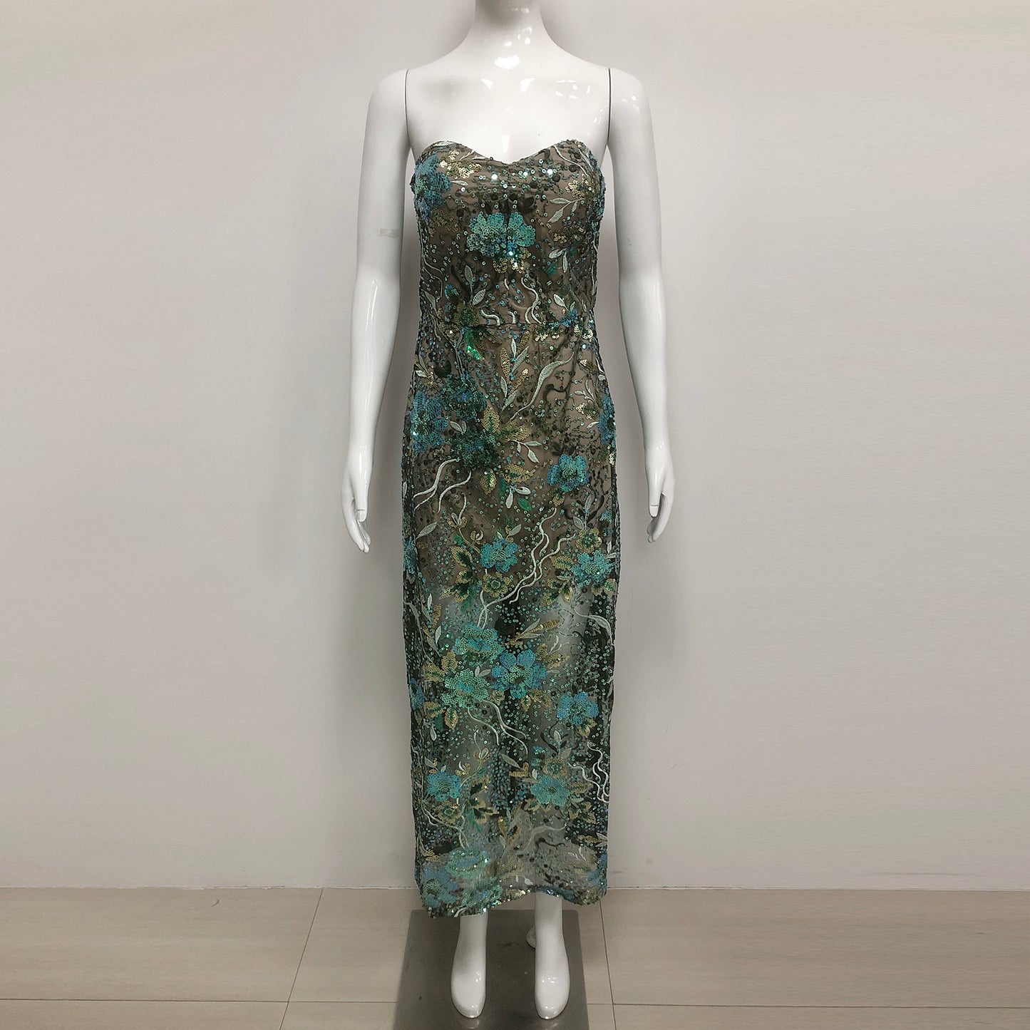 Romantic Floral Maxi Dress in Mercerized Cotton