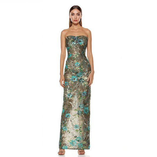 Romantic Floral Maxi Dress in Mercerized Cotton