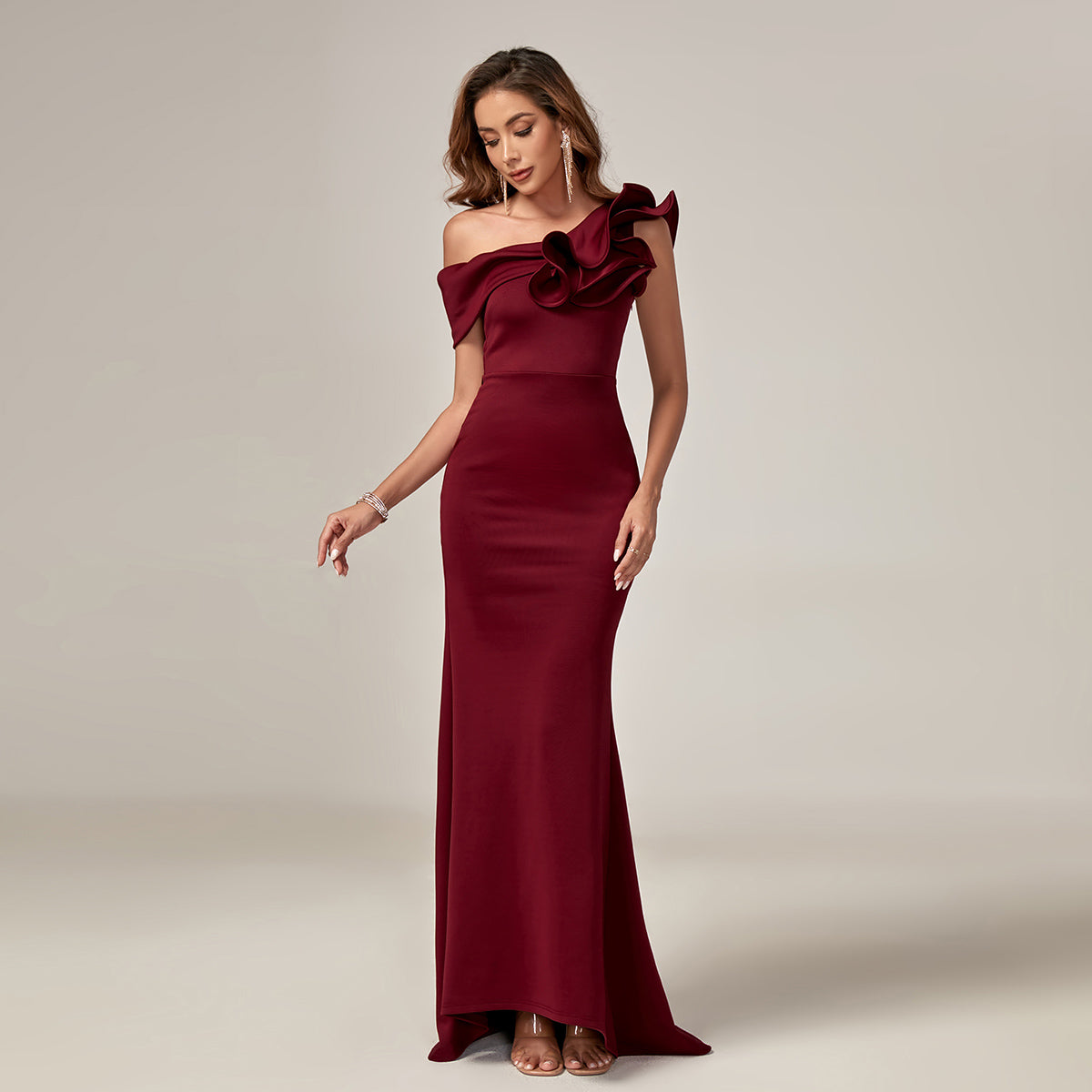 Luxurious Burgundy Evening Gown in Mercerized Cotton