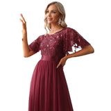 Romantic Burgundy Evening Gown with Elegant Waist Detail