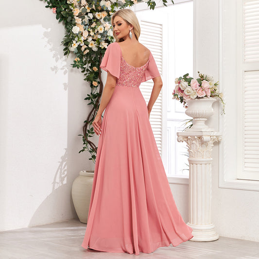 Elegant Pink Maxi Dress with Pleated Skirt