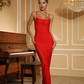 Elegant Red Bodycon Dress with Sophisticated Draping