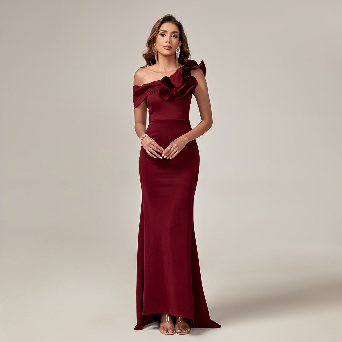 Luxurious Burgundy Evening Gown in Mercerized Cotton