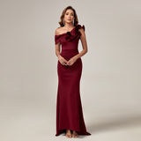 Luxurious Burgundy Evening Gown in Mercerized Cotton