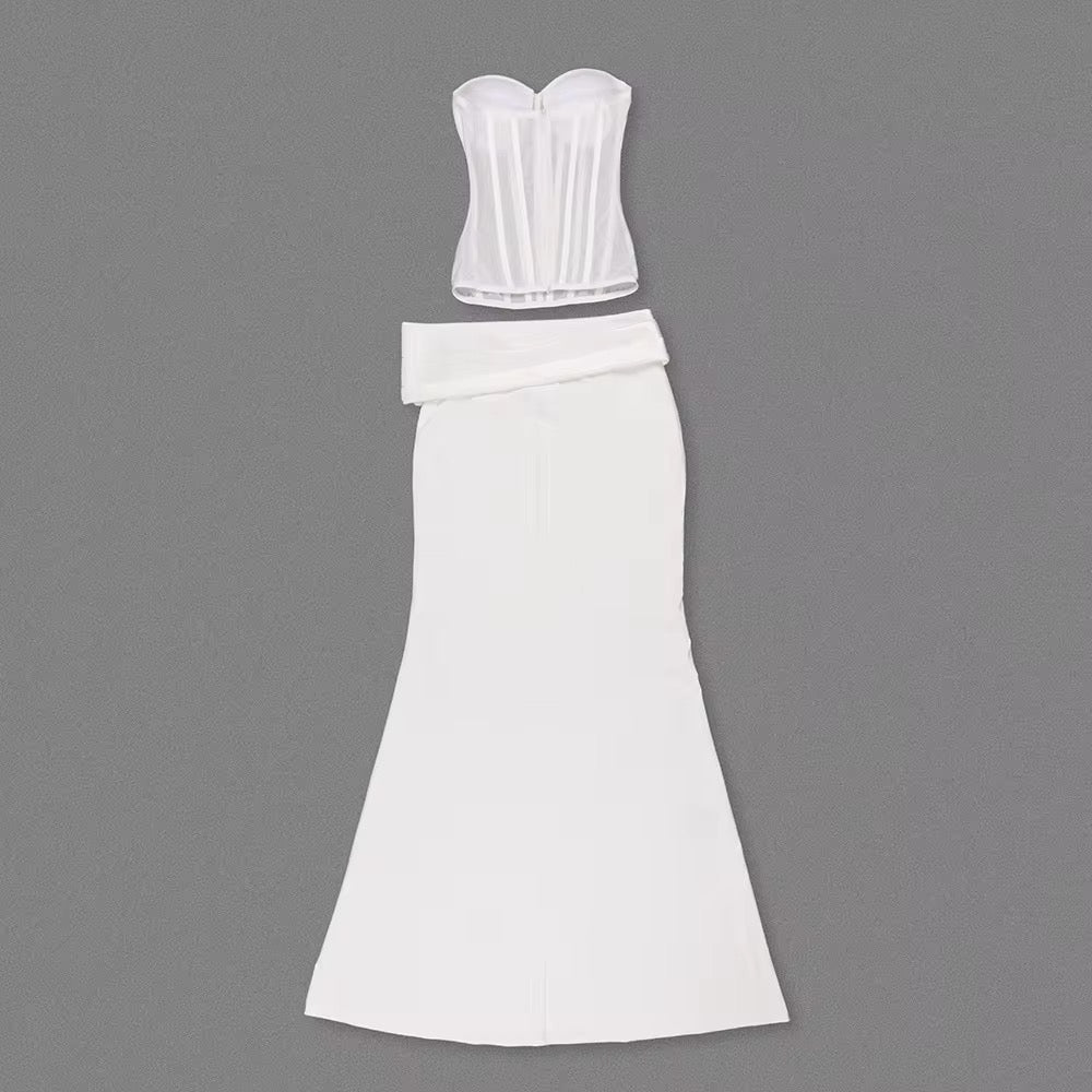 Strapless Mesh Boned Bustier Evening Gown - Elegant Mermaid Dress