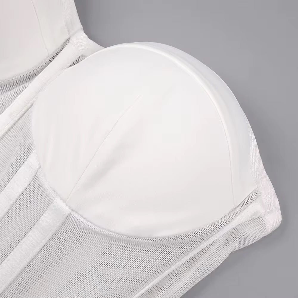 Strapless Mesh Boned Bustier Evening Gown - Elegant Mermaid Dress