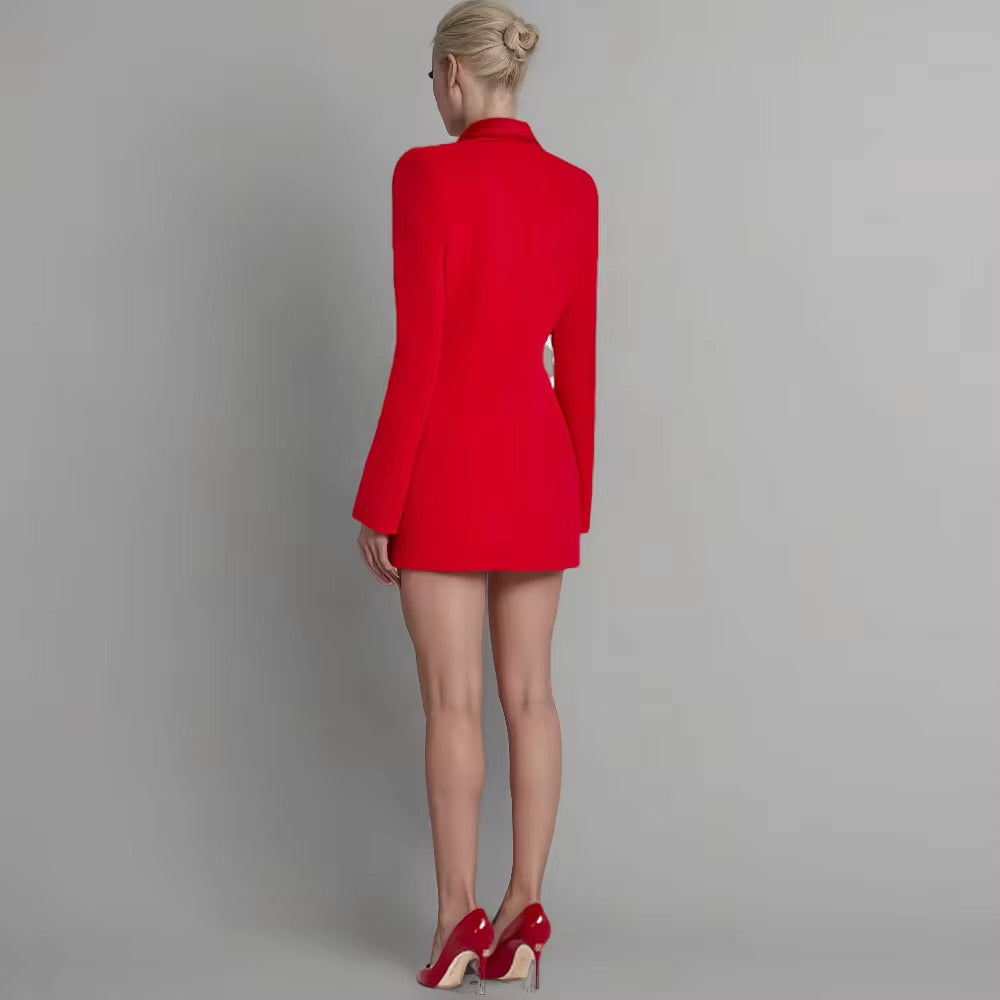 High-End Custom Designer Women's Blazer - Red Notched Collar Jacket