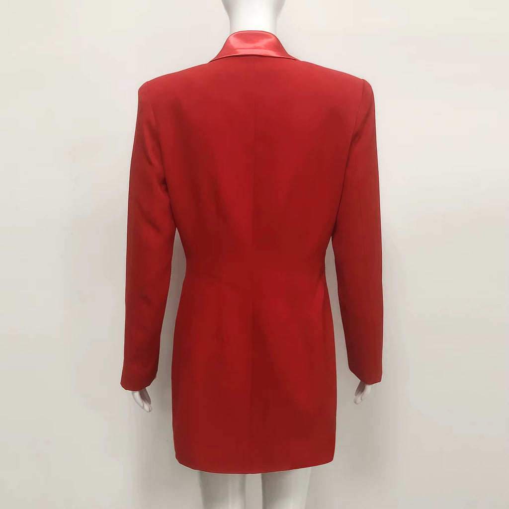 High-End Custom Designer Women's Blazer - Red Notched Collar Jacket