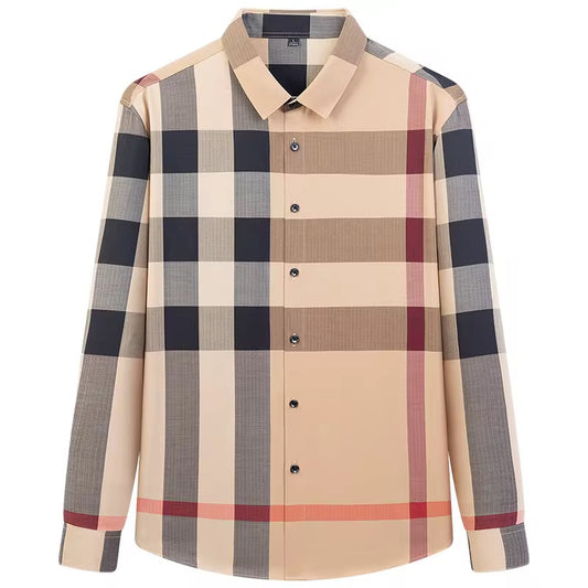 Men's Autumn Plaid Long Sleeve Shirt - Wrinkle-Free Business Casual