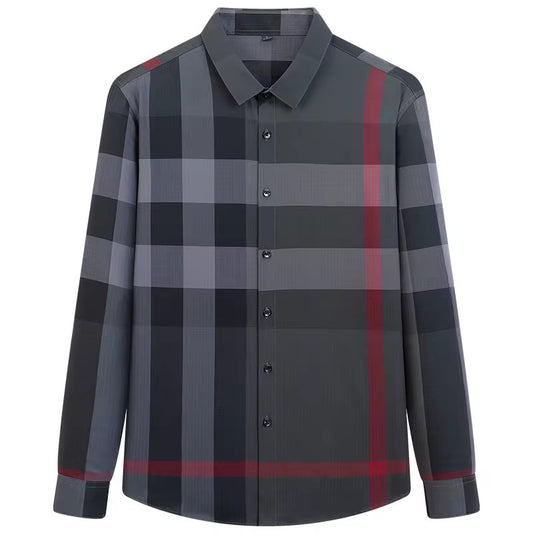 Men's Autumn Plaid Long Sleeve Shirt - Wrinkle-Free Business Casual