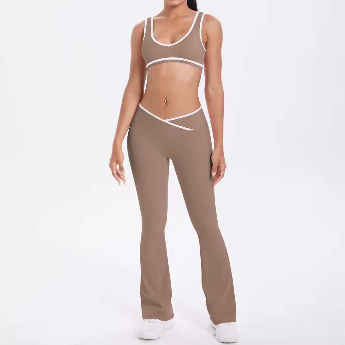 2-Piece Color Block Activewear Set - High-Waist Leggings & Sports Bra