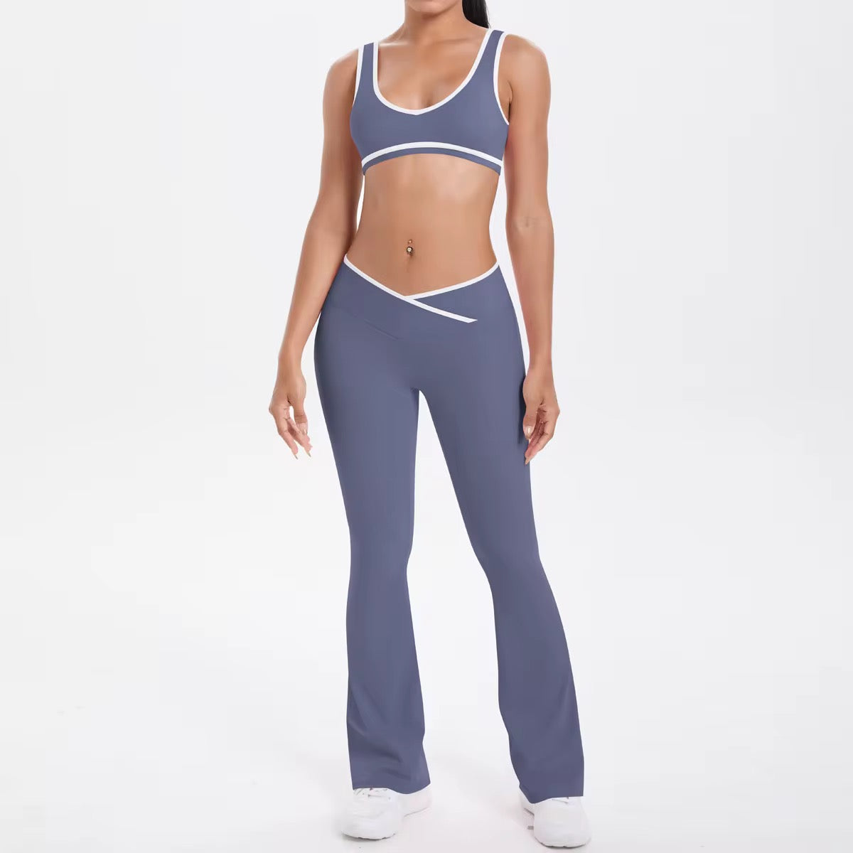 2-Piece Color Block Activewear Set - High-Waist Leggings & Sports Bra