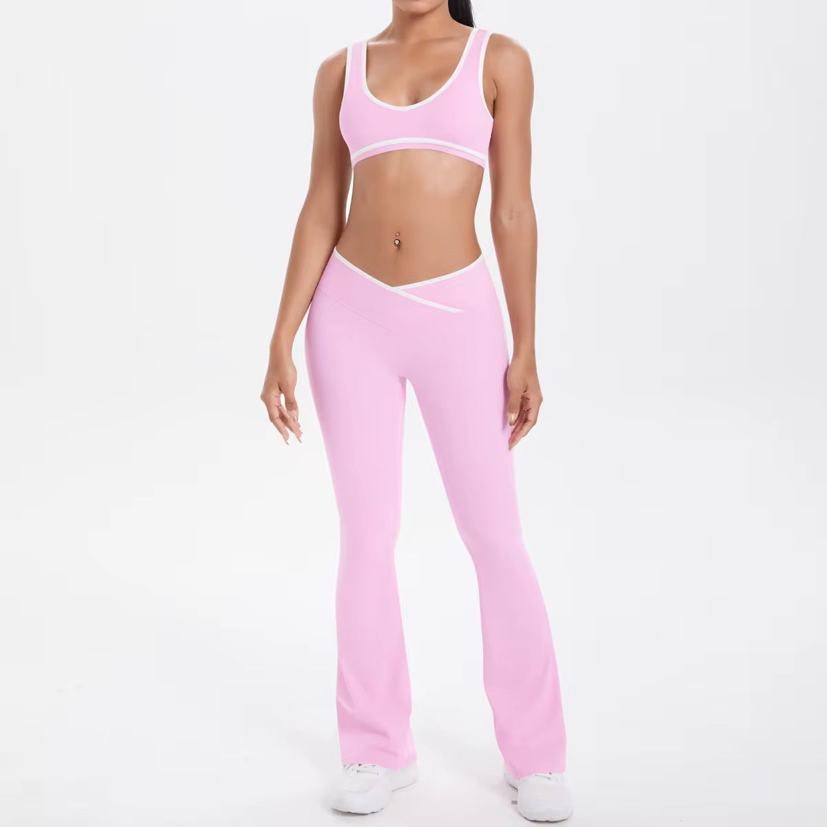 2-Piece Color Block Activewear Set - High-Waist Leggings & Sports Bra