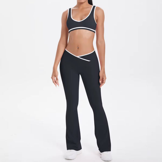 2-Piece Color Block Activewear Set - High-Waist Leggings & Sports Bra