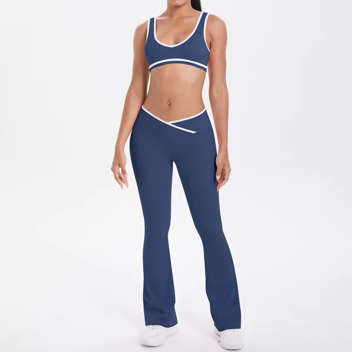 2-Piece Color Block Activewear Set - High-Waist Leggings & Sports Bra