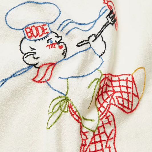 Men's Linen Camp Collar Shirt - Embroidered Herringbone Short Sleeve