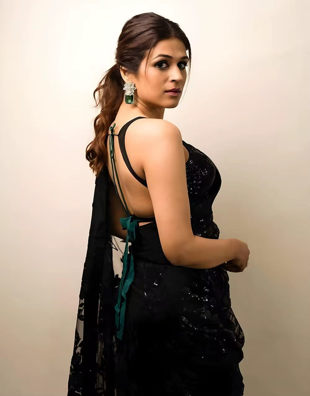 Elegant Bollywood-Inspired Black Georgette Saree - Embossed Designer Saree