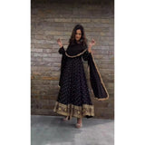 Elegant Black Party Wear Gown with Thread and Sequin Work - 3 Piece Set