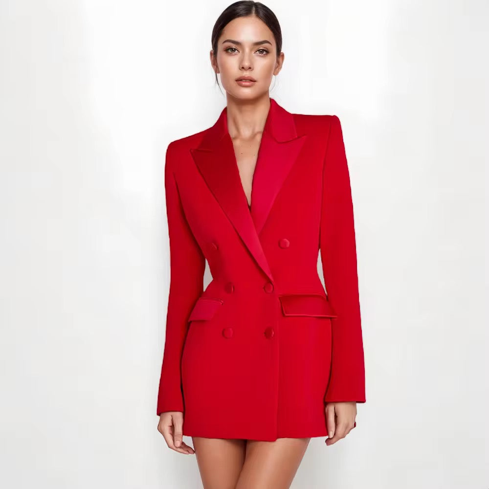 Sophisticated Red Blazer Dress with Statement Sleeves