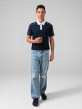 Premium Sporty Polo Shirt with Contrast Collar - Navy