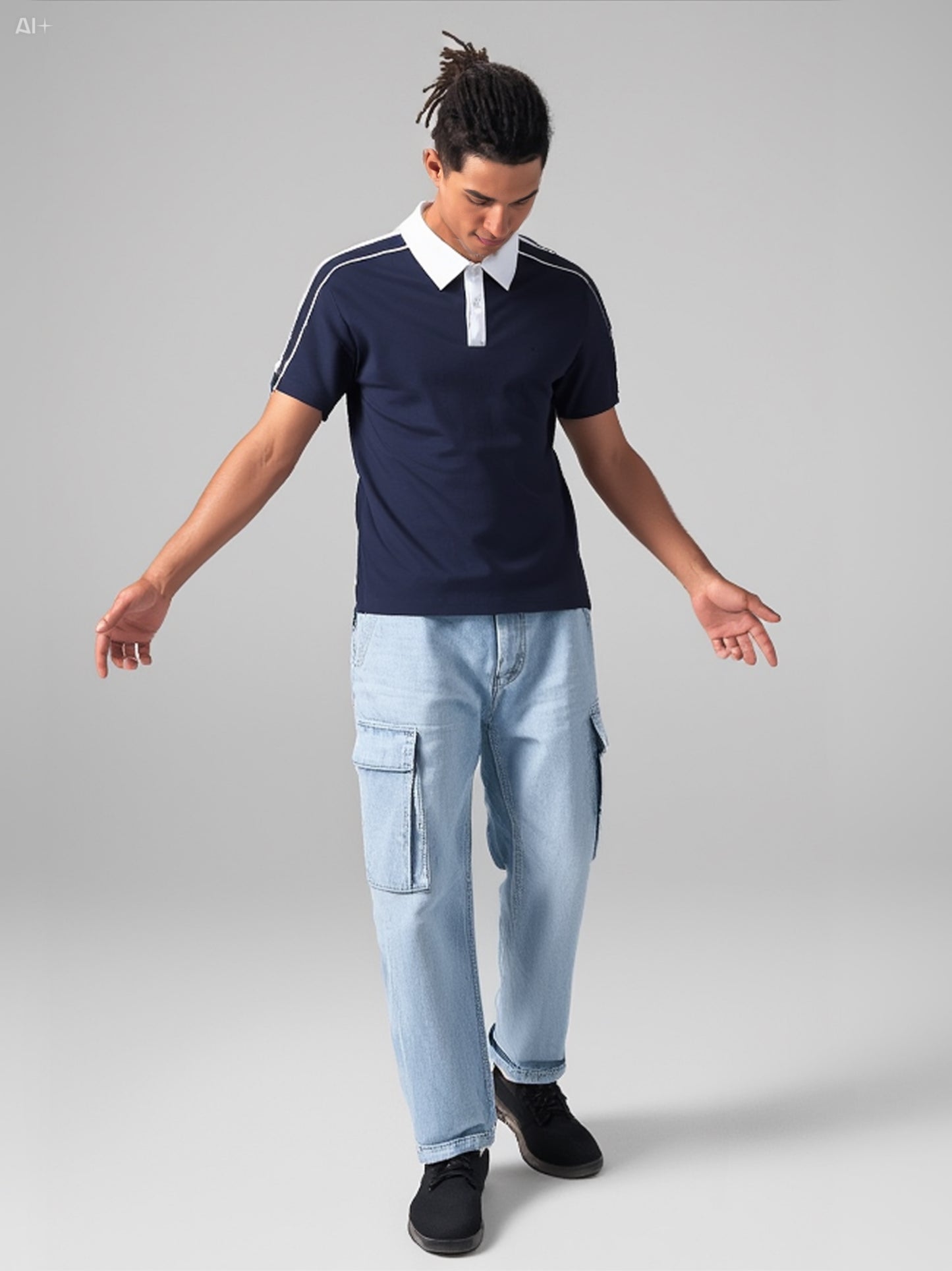 Premium Sporty Polo Shirt with Contrast Collar - Navy