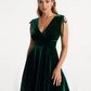 Luxurious Emerald Green Velvet Dress with Tie Shoulders