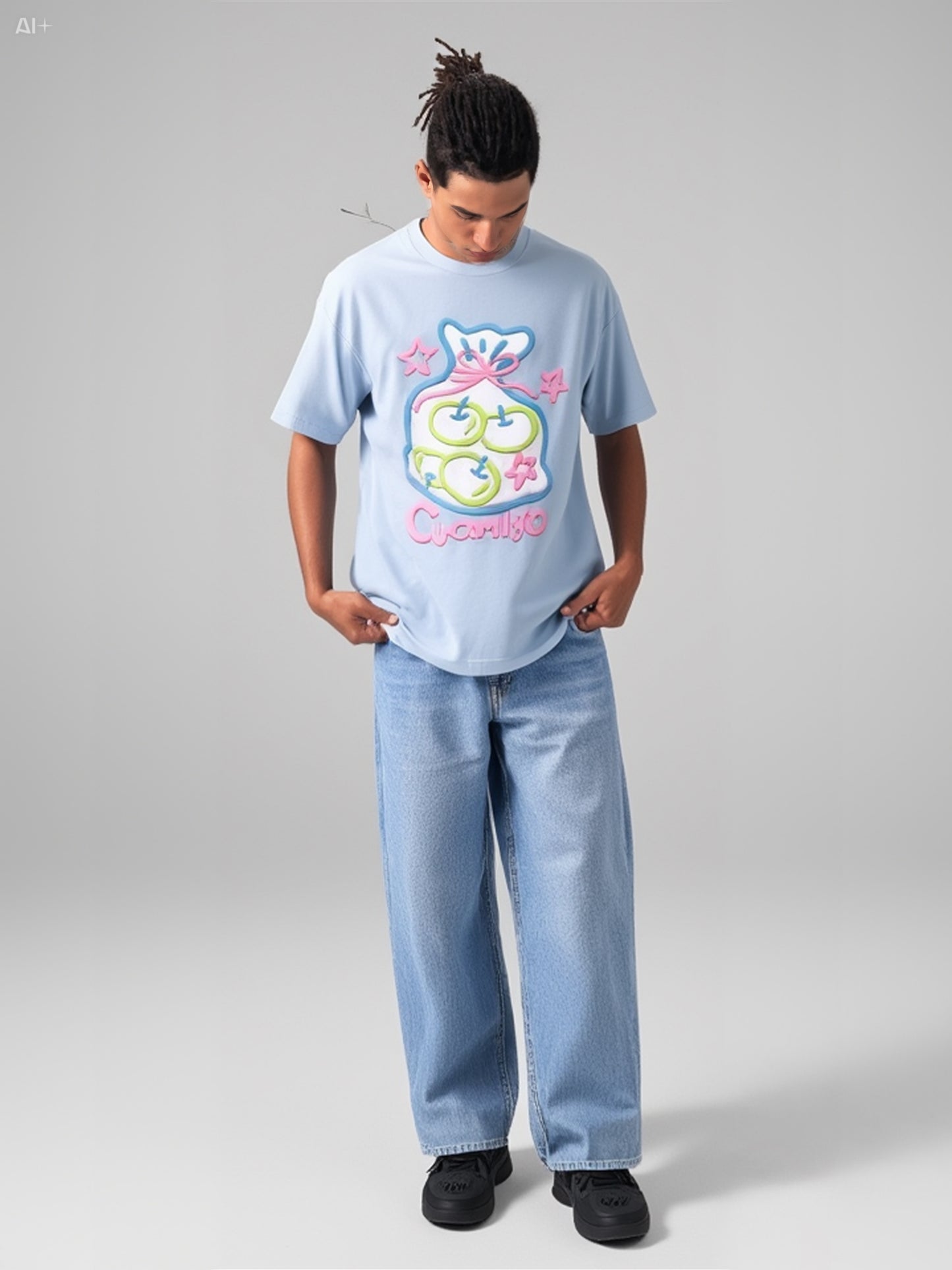 Premium Embroidered Cartoon T-Shirt - 100% Cotton Casual Oversized Fit