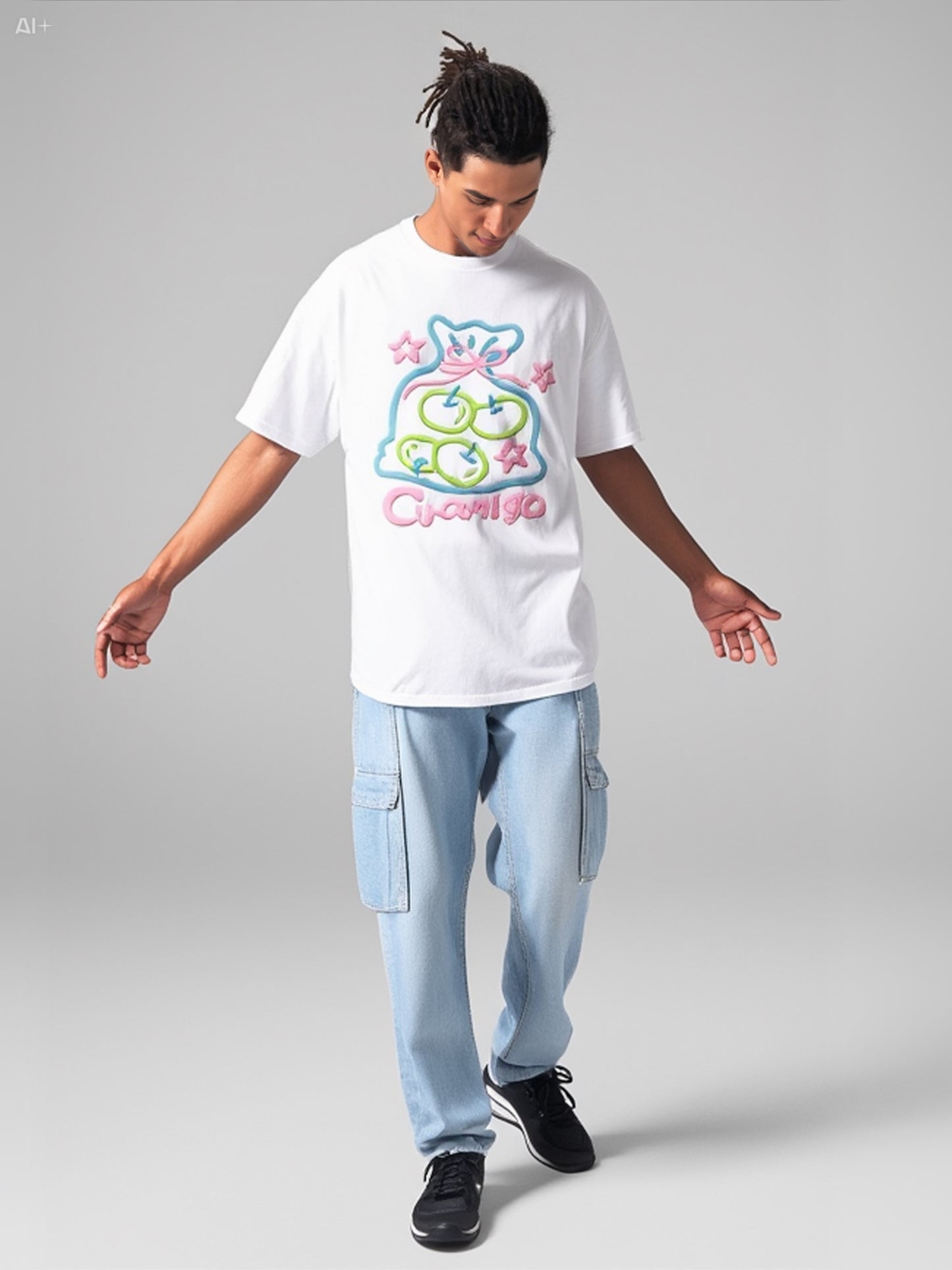 Premium Embroidered Cartoon T-Shirt - 100% Cotton Casual Oversized Fit