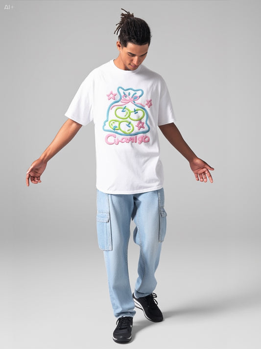 Premium Embroidered Cartoon T-Shirt - 100% Cotton Casual Oversized Fit