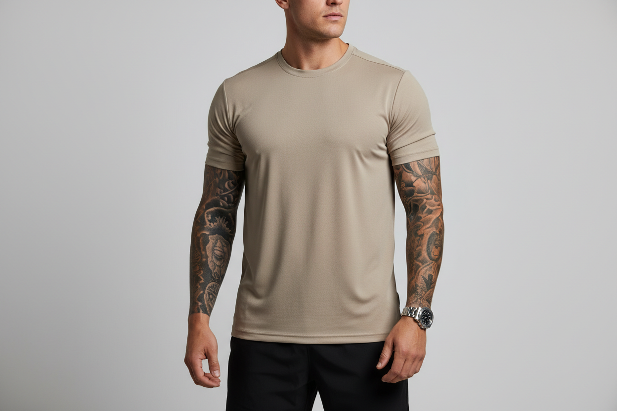 Beige athletic t-shirt without logo