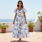 Romantic Floral Maxi Dress with V-Neck and Empire Waist