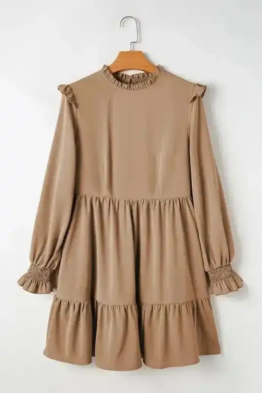 Chic Beige Frill Collar Tiered Dress
