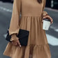 Chic Beige Frill Collar Tiered Dress