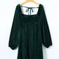 Green Tie Back Square Neck Velvet Babydoll Dress