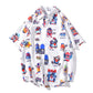 New Men's Cool Shirt Hawaiian Camicias Casual White Beach Shirts Hip Hop Street Cartoon Print Short Sleeve Tops