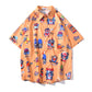 New Men's Cool Shirt Hawaiian Camicias Casual White Beach Shirts Hip Hop Street Cartoon Print Short Sleeve Tops