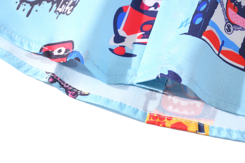 New Men's Cool Shirt Hawaiian Camicias Casual White Beach Shirts Hip Hop Street Cartoon Print Short Sleeve Tops